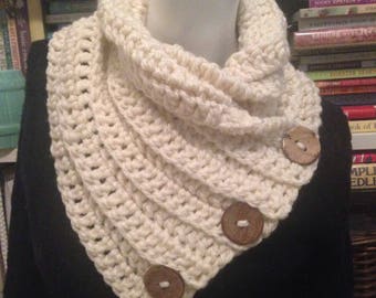 Cream Cowl Chunky Convertible Neck Warmer 3 Buttons