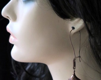 Antiqued Copper Long Dangle Earrings - Handcrafted in USA