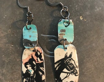 Antique Tin Vintage Horse Earrings