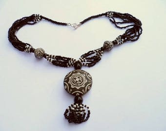 African necklace - clay pendant - nect20