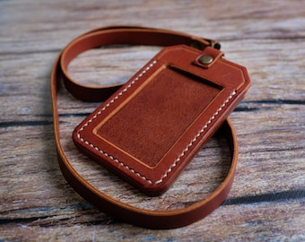 Italian Leather ID Holder with Personalised Lanyard, ID Card Holder, Pass Holder, Badge Holder, Anniversary Gift
