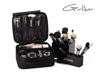 Cosmetic bag with lots of storage space, Large cosmetic pouch,Black Cosmetic Bag