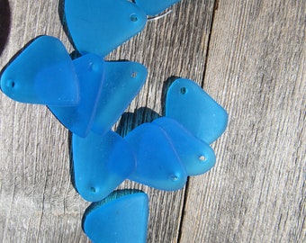 Sea Glass Fancy Triangle Pendant Earrings Pacific Blue 29mmx25mm (2)