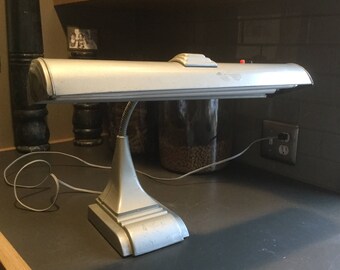 Vintage industrial gooseneck desk lamp light gray