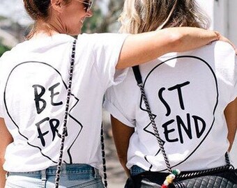 Best friend back print T-Shirt set one for you & your best friend best mates Set besties mates gift teen womans mans clothing
