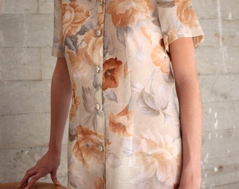 Sheer Watercolor Floral Print Dress // Button Front Shirt Dress // S M