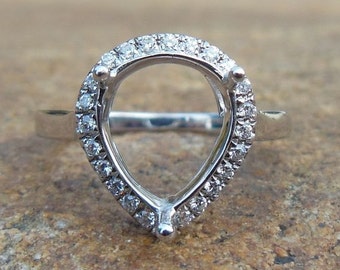 Free Shipping 14K White Gold 8x10MM Pear Semi Mount Ring For Women