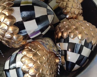 SALE!!! Acorns!! Acorns!! Acorns!! Hard to find Hand-Painted Black/White Check LARGE Acorns!