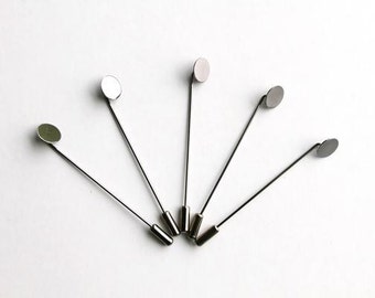 50 sets of Lapel Pin Hardware , 10mm Flat Glue Pad , 65mm Pin Length , comes with Cap , Gunmetal BlackColor