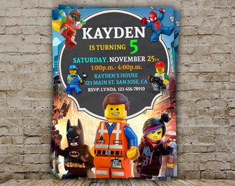 Lego invitation, Lego Birthday, Lego Party, Lego Birthday Invitation, Lego Movie Invitation