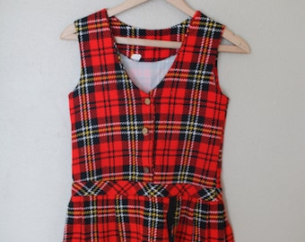 vintage red plaid gold buttons schoolgirls uniform girls jumper dress