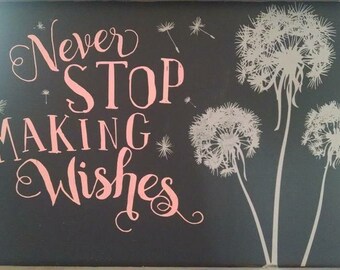 Never Stop Making Wishes Dandelions Framed Chalkboard