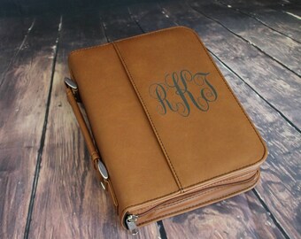 Select Size-Bible Case Cover Rawhide Brown Laser Engraved Monogram Bible Case Cover with Zipper Closure-Monogram Bible Case-Bible Cover