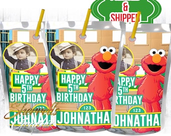 Elmo Sesame Street Theme Birthday Personalized Juice Labels Printed and Shipped -Capri Sun-Juice Label-PJ Masks-Party Favor