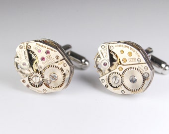 Steampunk Cufflinks Vintage Gruen Watch Movement Mens Gear Cuff Links by Steampunk Vintage Design