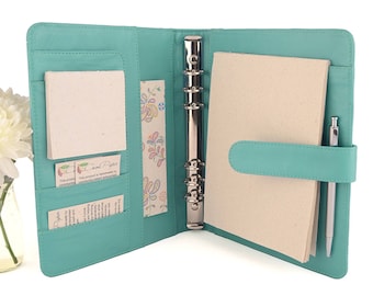CLASSIC- A5 Leather Ring Binder Planner - 6 Ring, Lots of pockets, personalized & available in different colors.