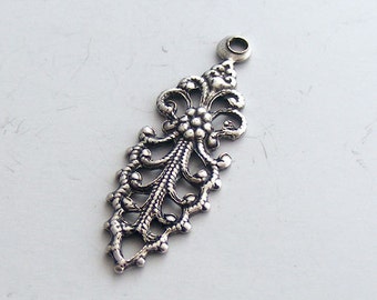 LuxeOrnaments Oxidized Sterling Silver Plated Filigree Pendant/Drop (2 pcs) B657-VJS S-5699