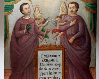 19th C. Spanish Colonial Painting - Bishops and Angels