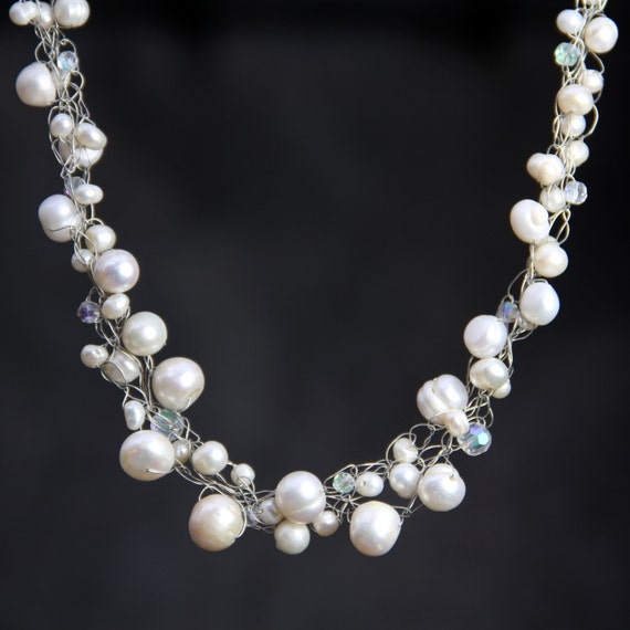 Chunky Pearl Crochet Wiring Collar Necklace Bridesmaid Ts 