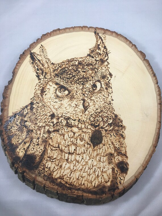 Handmade Rustic Large Owl Pyrography Art