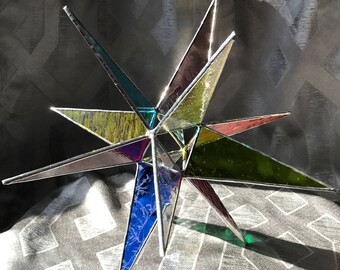 11" Stained glass multi-color Moravian Star with silver finish