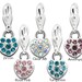 Crystal Encrusted Heart, Clip On Dangle Charms for Traditional Style Link Bracelets & European Style Large Hole Charm Carriers, Birthdays