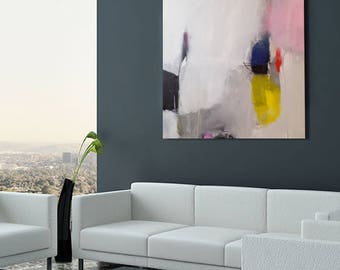 Large Abstract giclee print, White, Pink modern abstract painting print, large giclee art print, print of an original acrylic painting