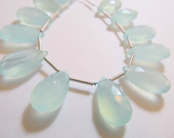 Matched Pair Seafoam Chalcedony Faceted Pear Briolettes, Approx 15x8mm, Teardrops
