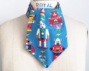 Handmade Robot Ascot Geek Gift Geek Ascot Blue Silly Ascot Fun Gift Cute Gift Geeky Holiday Gift Blue Cartoon Ascot Cosplay Nerd Gift