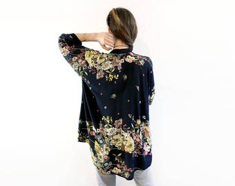 Black Floral Kimono, Boho Kimono, Kimono Jacket, Unique Black Kimono, Kimono Cardigan, Kimono Jacket, Elegant Boho Jacket