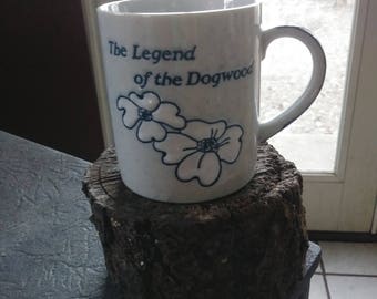 Vintage Mug "The Legend of the Dogwood" Coffee Mug Cup Religious Blue Speckled Stoneware mug gift hot chocolate coffee tea hot beverages