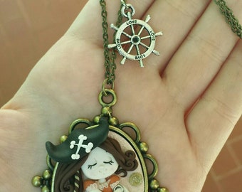 Gift idea Polymer Clay Pirate doll Necklace gift Idea