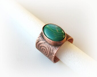Copper ring, Bohemian ring, Copper jewelry, agate ring, boho copper ring, agate, Boho jewelry. Copper ring with hand drawn, etched design.