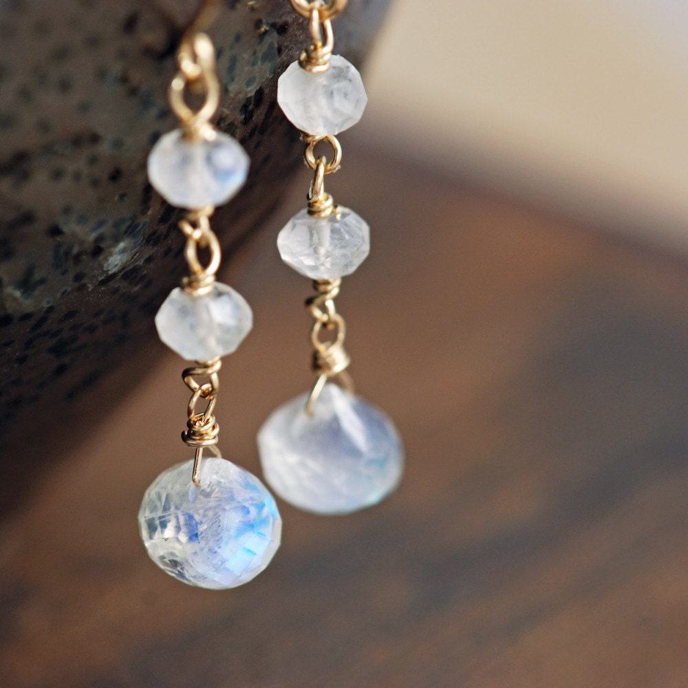 Moonstone Drop Earrings In 14k Gold Fill Handmade 1917