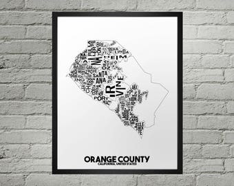 Orange County California Neighborhood Typography City Map Print
