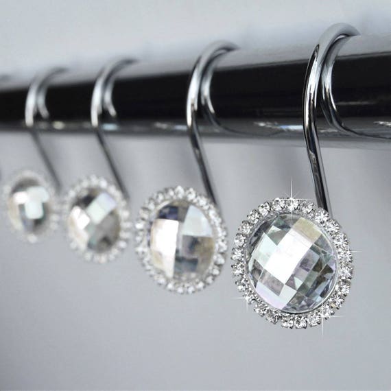 Shower Curtain Hooks Rings Clear Decorative Crystal Diamond