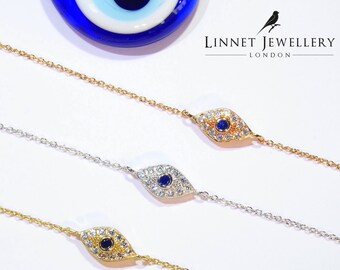 Authentic Lucky Evil Eye CZ Bracelet Gold Vermeil 925 Silver Yellow Rose