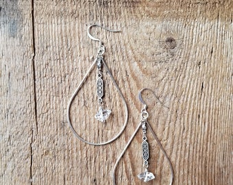 Sterling silver teardrops with herkimer diamonds on decorative chain