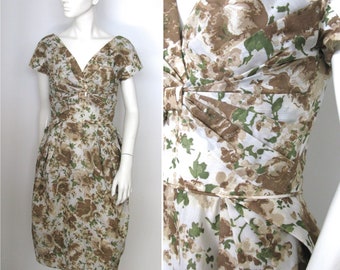 Vintage 1950s 1960s Peggy Hunt Floral Wiggle Dress XS/S