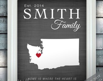 Family Name Home Print - Personalized Housewarming Gift - Custom Name State Country Print any Color - Perfect for New Homeowner