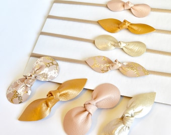 Birthday Suit Collection: Set Of Four Genuine Leather Headbands Or Hair Clips-Flesh Pink, Bronze, Pearl, and Gold