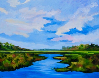 Marsh Landscape Wall Art Home Decor Modern Impressionist Original Fine Art Oil Painting by Rebecca Croft