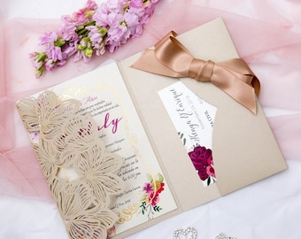 DIY Lasercut Invitation Pockets for Wedding Invitation. FOLDER ONLY. Sweet Sixteen. Luxury Invitation. Pocket Folder. Pocket Invitation