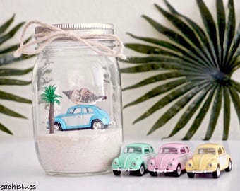 Pre-order / Summer Decor / VW Bug Beetle / Beach Car in a Jar / Beach Decor / Mason Jar / Beach scene / summer home decor / Gift for Her DIY