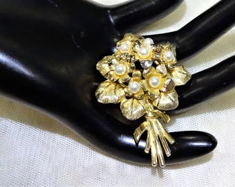 Vintage Boucher " Violets" Flower Faux Pearl Brooch (Flower of the Month for February )