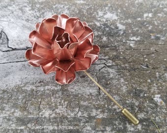 Copper Enamel Flower Lapel Pin Copper Buttonhole Metal Rose Lapel Pin Dark Rose Gold Boutonniere Men's Lapel Flower Rose Gold Flower LP27
