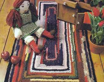 Crochet Rug Old Fashioned Throw Rag Rug Made From Fabric Strips Vintage Pattern PDF