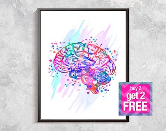 Human Brain print, Anatomical Brain art, rainbow Brain art, Anatomy print, Medical Art, Anatomy Poster, Medicine print, digital download