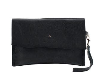 Leather Clutch, Black Leather Bag, Small Leather Purse, Foil Monogram
