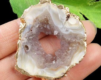 Freeform Occo Agate Druzy Geode window connector. 52x36x7 mm MMA